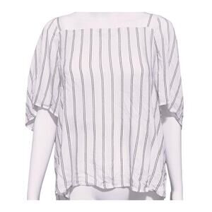 A New Day Women's Size Large Blouse White Black Striped Shirt Lightweight Top